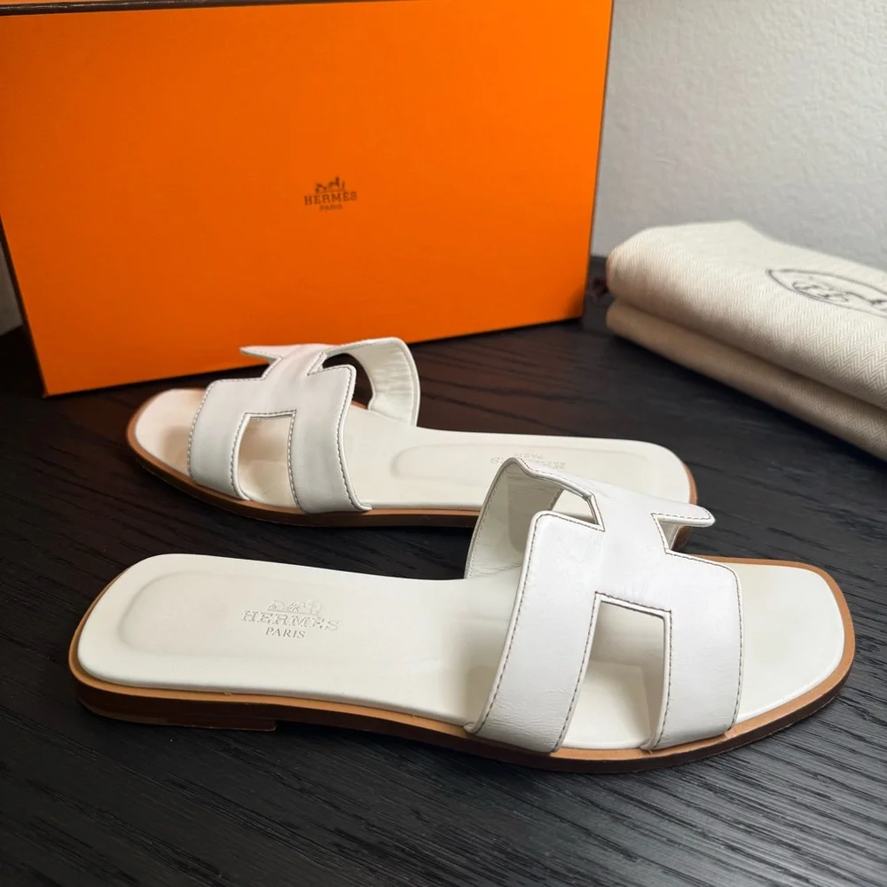 Hermes Oran Sandals Leather White 37 - Picture 3 of 9